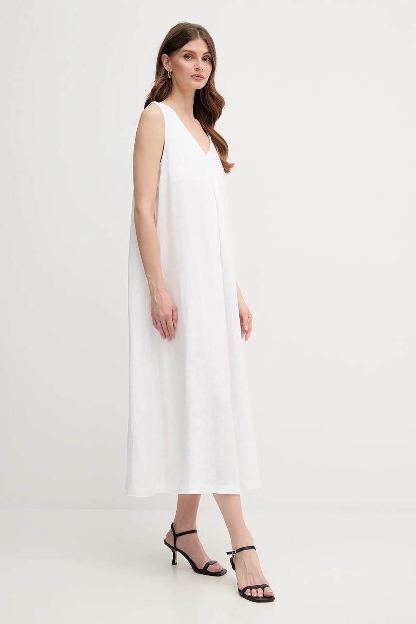 Льняное платье United Colors of Benetton цвет розовый maxi расклешённая