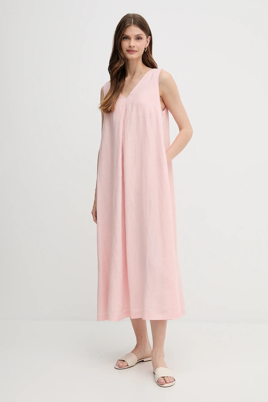 Льняное платье United Colors of Benetton цвет розовый maxi расклешённая Льняное платье United Colors of Benetton цвет розовый maxi расклешённая