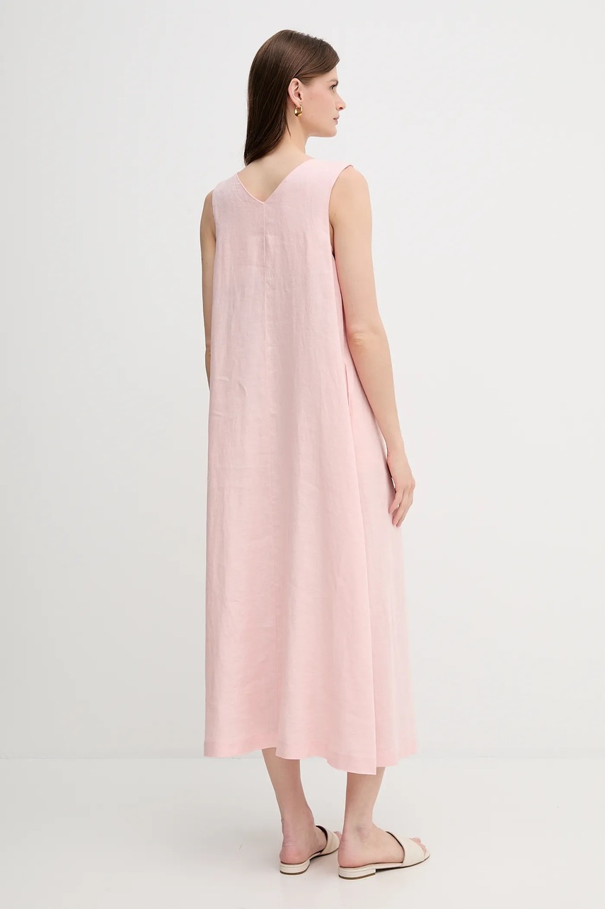 Λινό φόρεμα United Colors of Benetton χρώμα: ροζ φωτογραφία