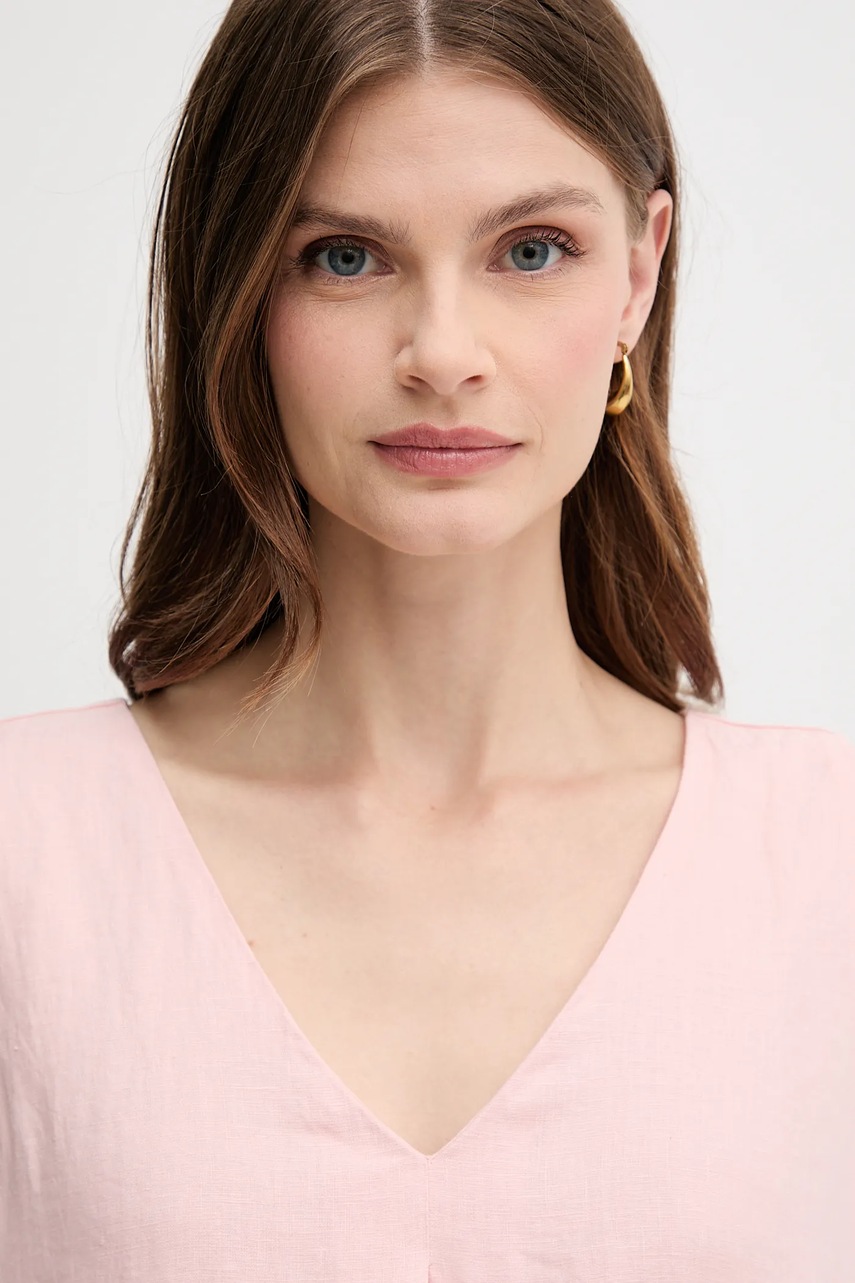 Λινό φόρεμα United Colors of Benetton χρώμα: ροζ φωτογραφία