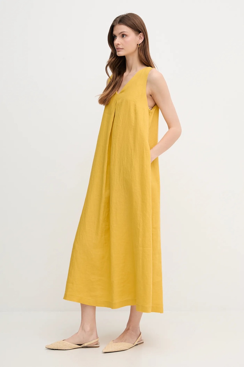 Льняное платье United Colors of Benetton цвет розовый maxi расклешённая