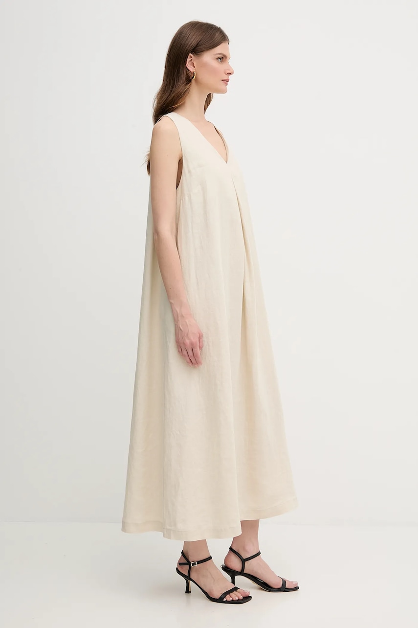 Льняное платье United Colors of Benetton цвет розовый maxi расклешённая Льняное платье United Colors of Benetton цвет розовый maxi расклешённая