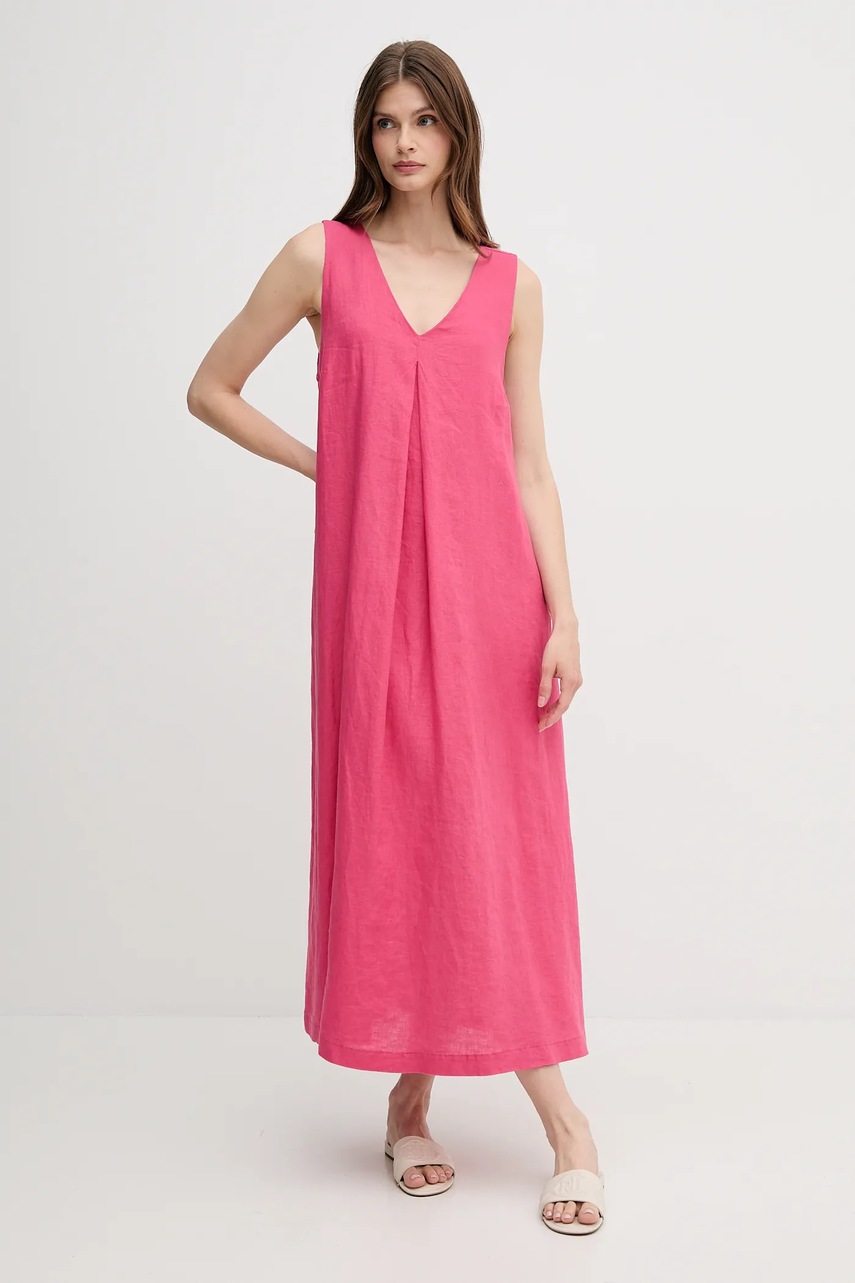 Льняное платье United Colors of Benetton цвет розовый maxi расклешённая