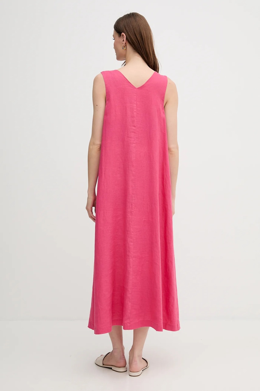 Λινό φόρεμα United Colors of Benetton χρώμα: ροζ φωτογραφία