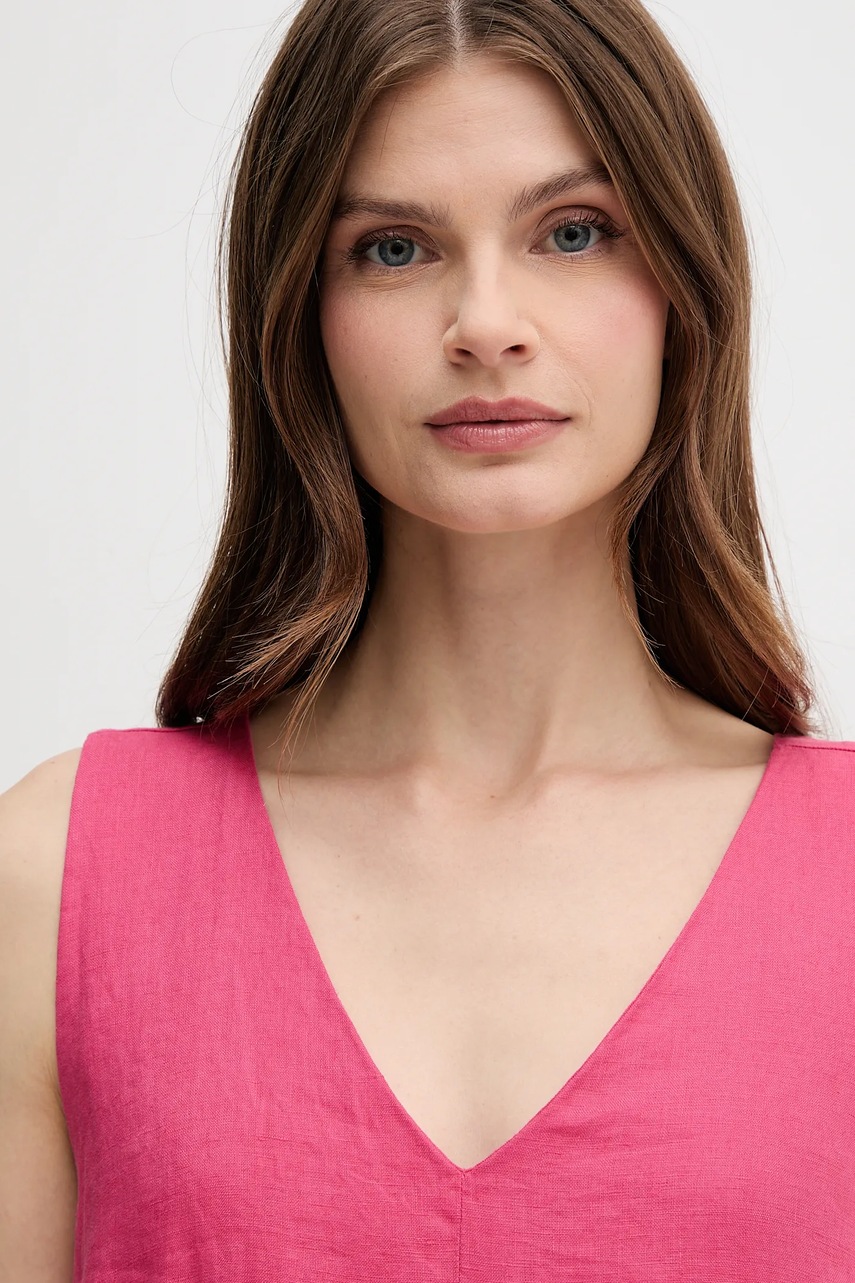 Λινό φόρεμα United Colors of Benetton χρώμα: ροζ φωτογραφία