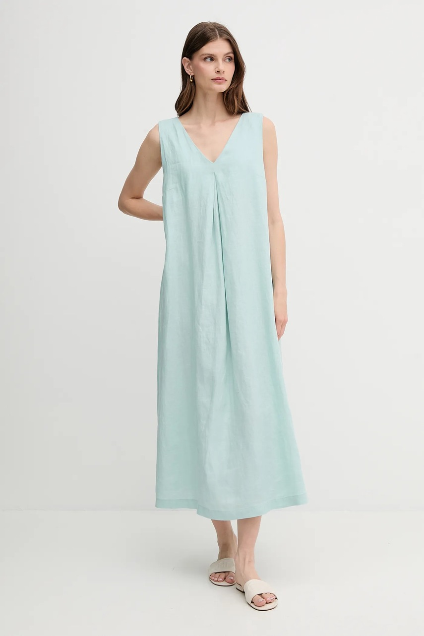 Льняное платье United Colors of Benetton цвет розовый maxi расклешённая