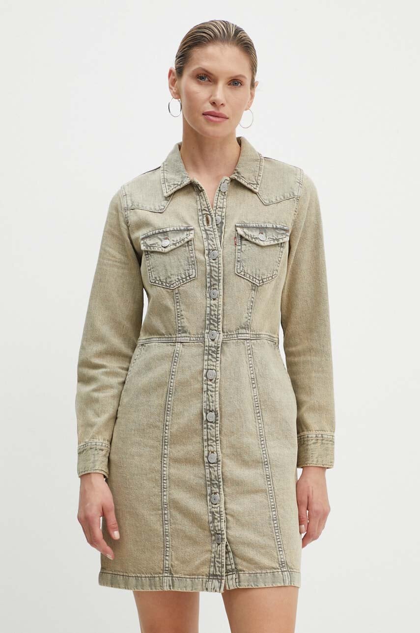 Levi\'s rochie din denim culoarea bej, mini, dreaptă