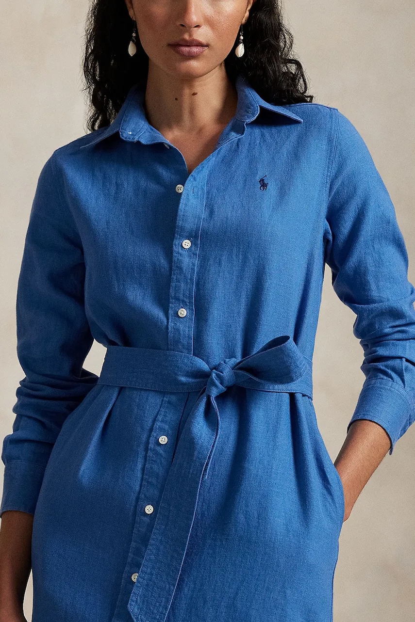Льняна сукня Polo Ralph Lauren колір білий midi розкльошена 211943992