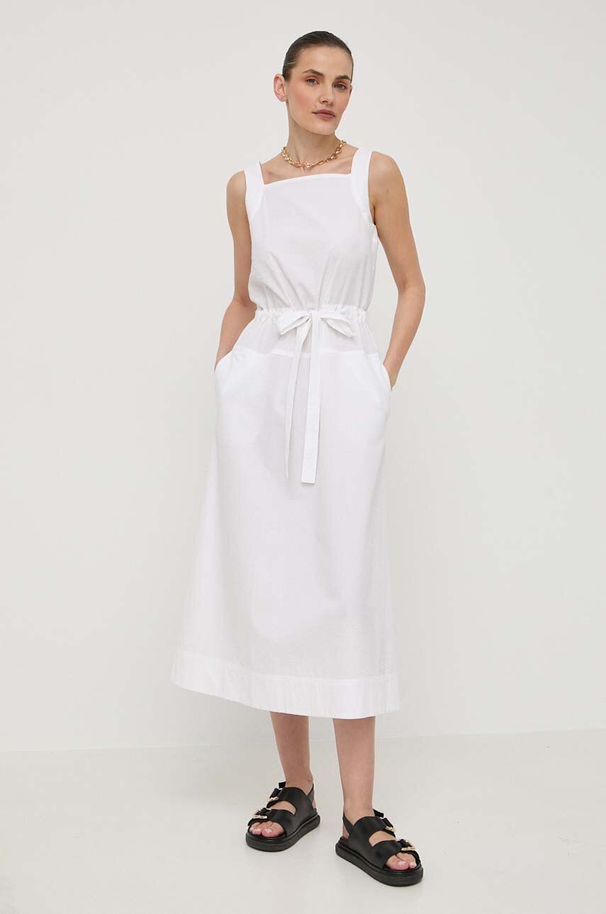 Max Mara Leisure rochie din bumbac culoarea alb, midi, evazați 2416220000000