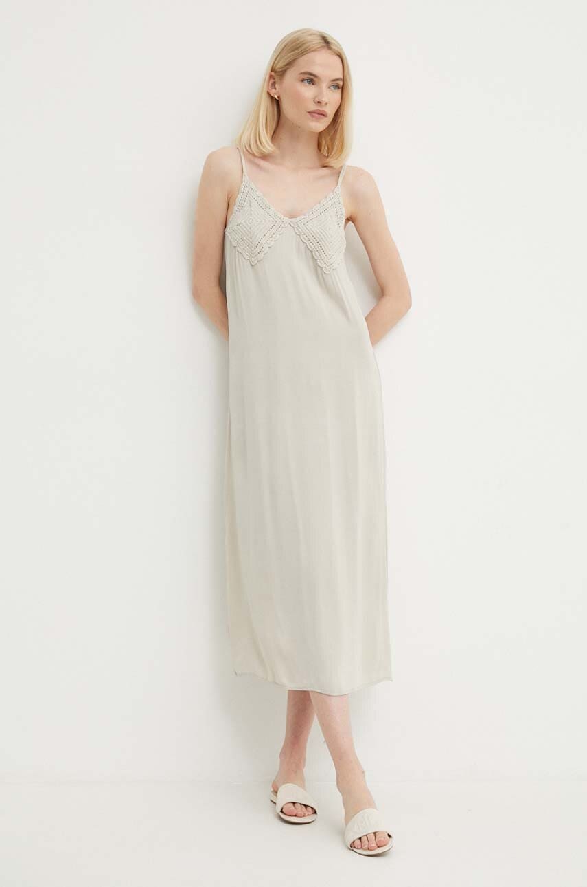 Sisley rochie culoarea bej, maxi, dreaptă