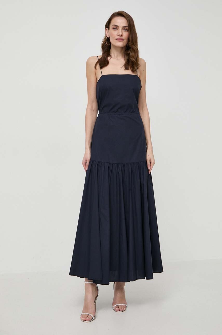 Ivy Oak rochie din bumbac culoarea bleumarin, maxi, evazați, IO117615