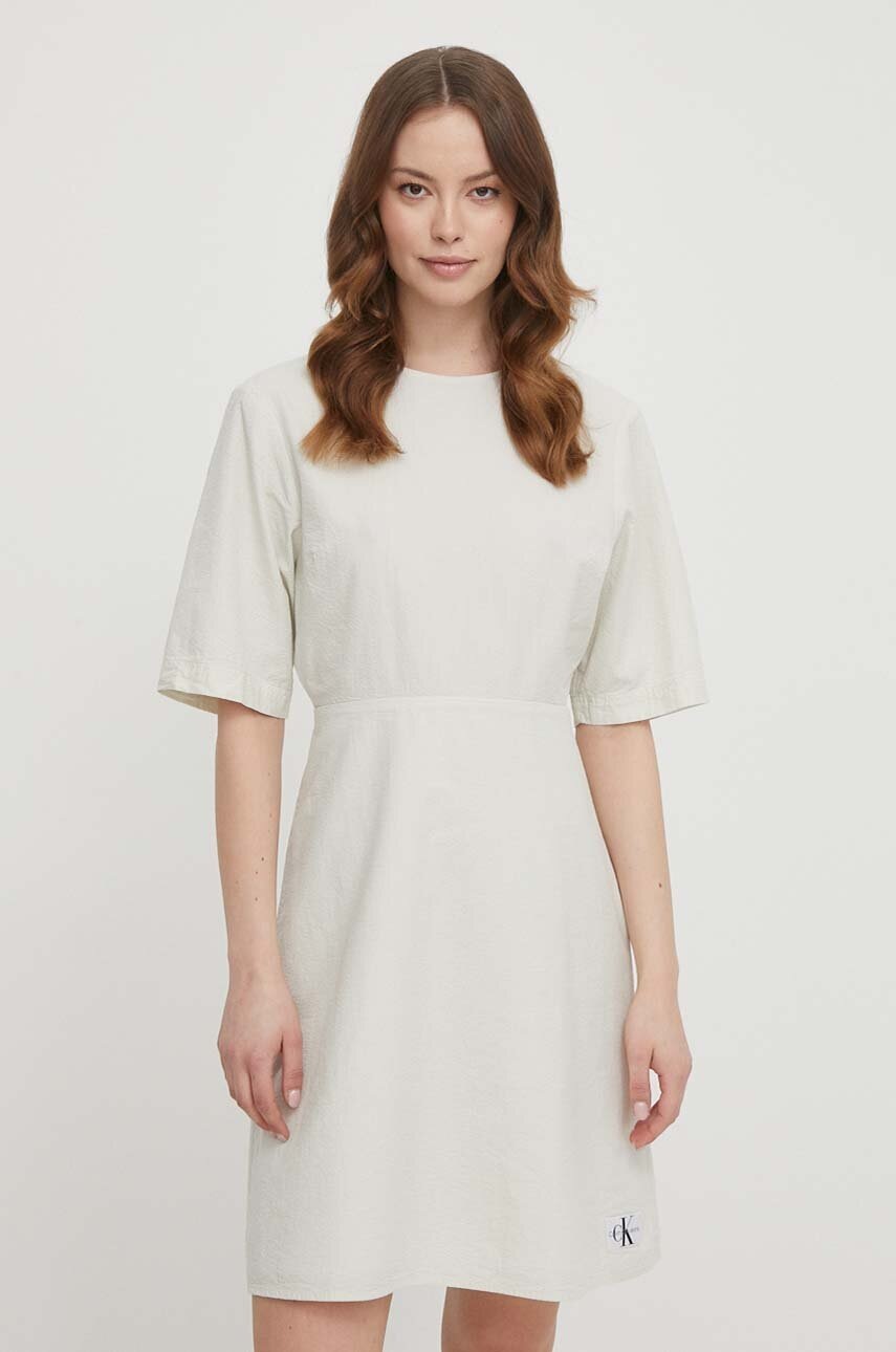 Levně Bavlněné šaty Calvin Klein Jeans šedá barva, mini, J20J223425