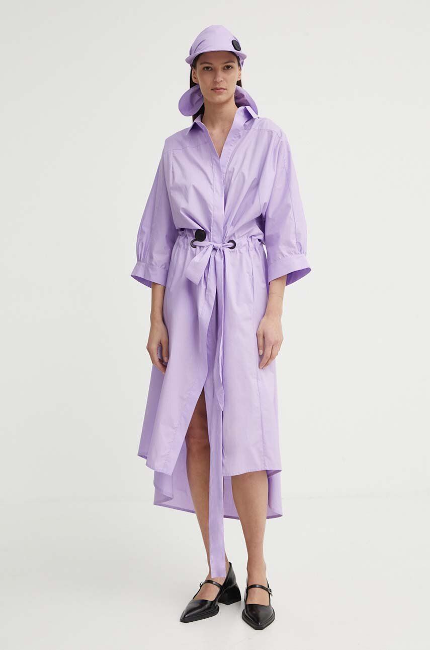 MMC STUDIO rochie din bumbac culoarea violet, midi, evazati, FELIA.DRESS