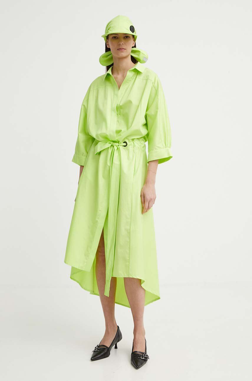 MMC STUDIO rochie din bumbac culoarea verde, midi, evazati, FELIA.DRESS