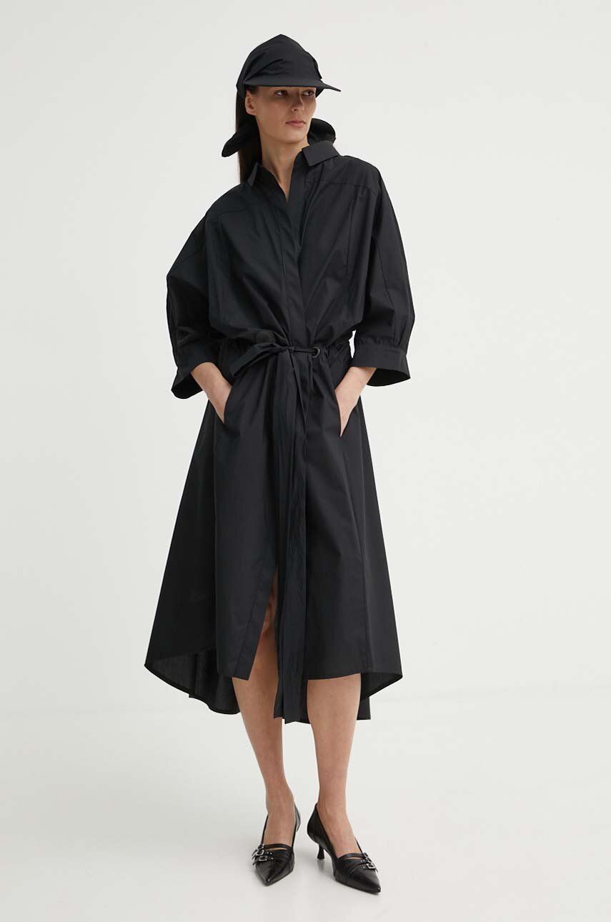 MMC STUDIO rochie din bumbac culoarea negru, midi, evazati, FELIA.DRESS