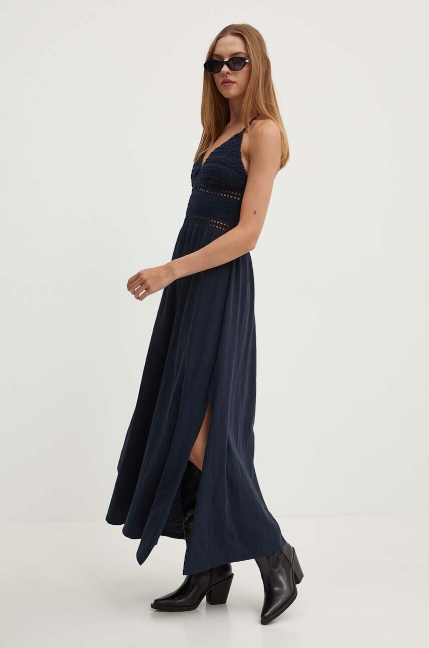 Бавовняна сукня Superdry колір синій maxi розкльошена