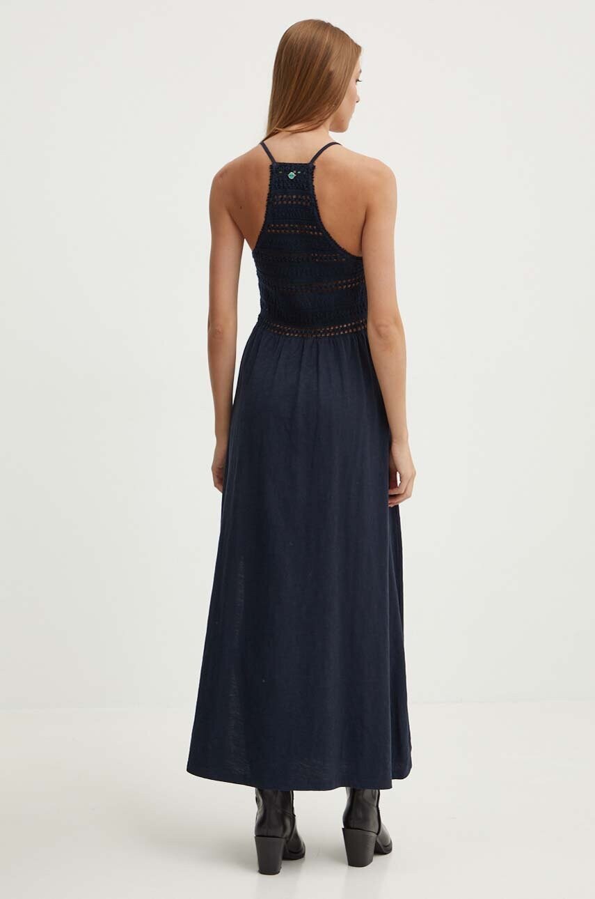 Бавовняна сукня Superdry колір синій maxi розкльошена