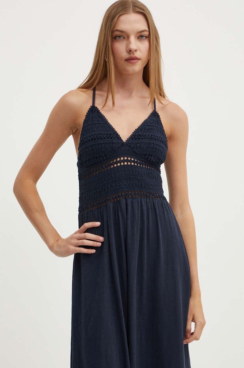Бавовняна сукня Superdry колір синій maxi розкльошена