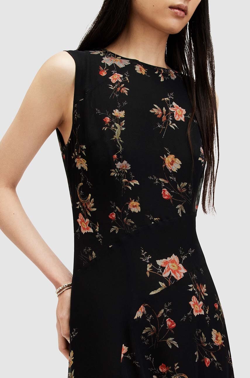 Сукня AllSaints Jules Floral Tanana колір чорний midi розкльошена
