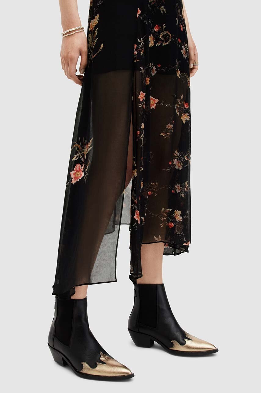 Сукня AllSaints Jules Floral Tanana колір чорний midi розкльошена