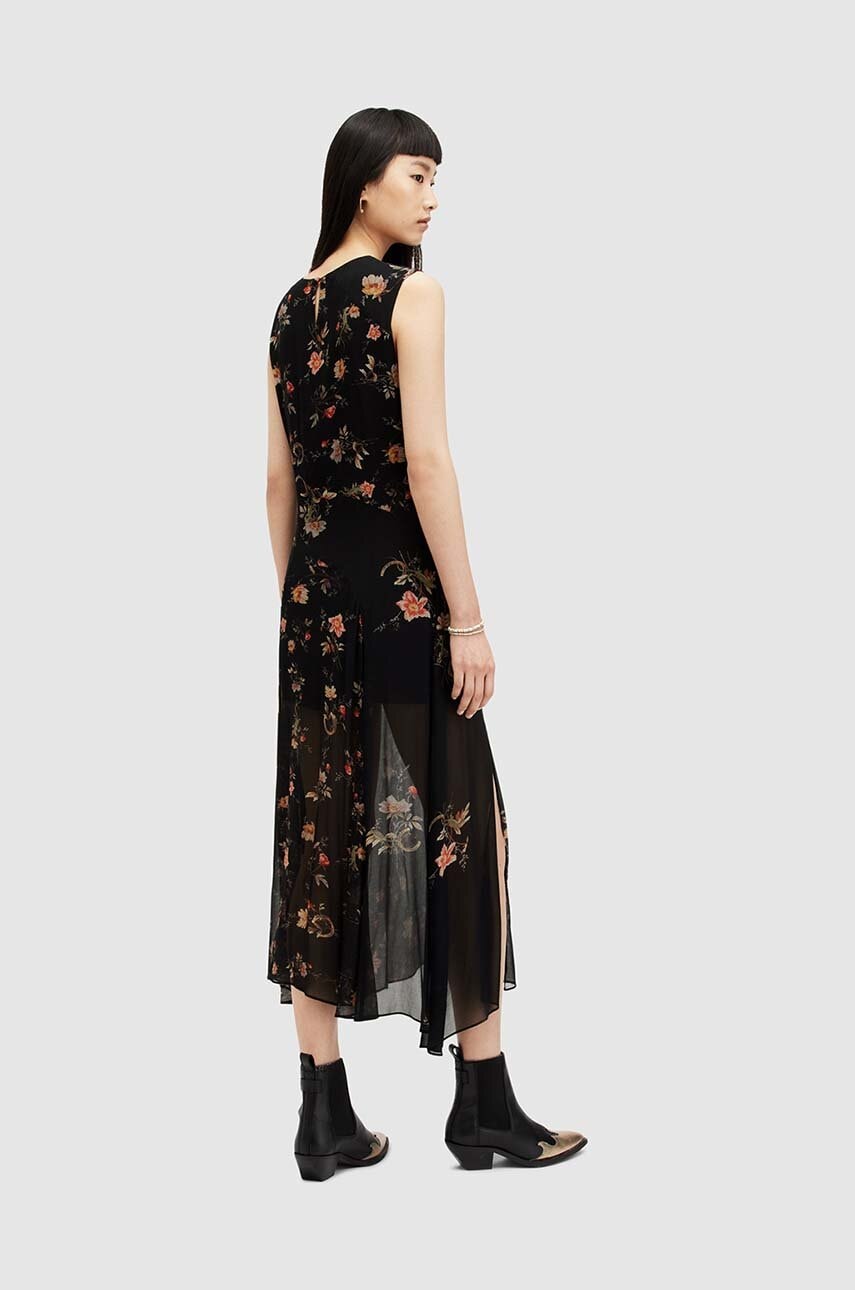Сукня AllSaints Jules Floral Tanana колір чорний midi розкльошена