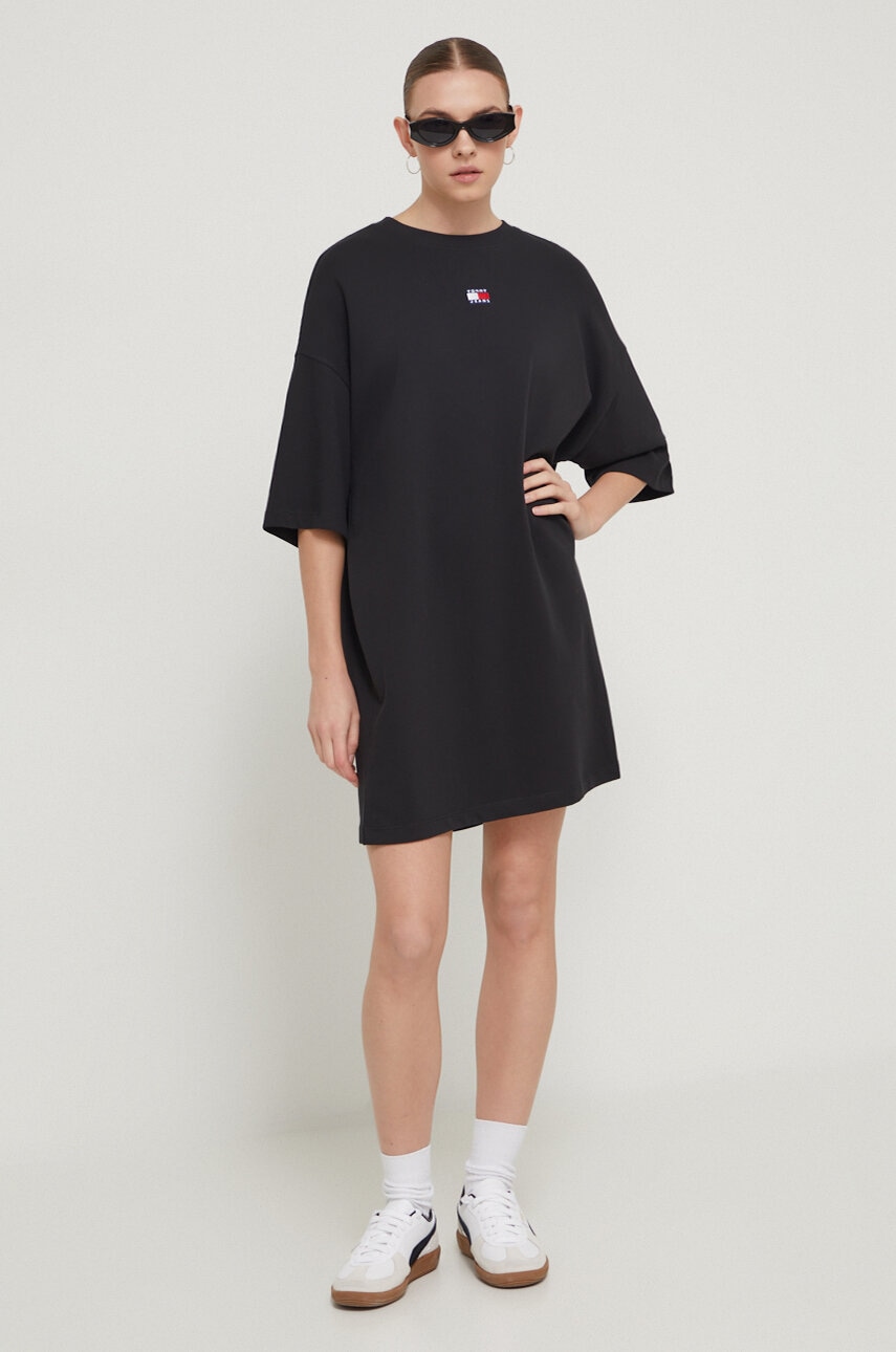 Tommy Jeans rochie din bumbac culoarea negru, mini, oversize DW0DW18145