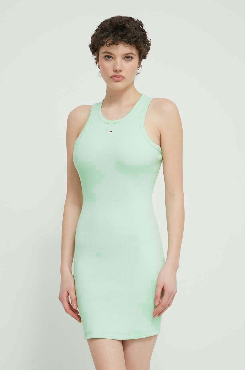 Tommy Jeans rochie culoarea verde, mini, mulată DW0DW17406