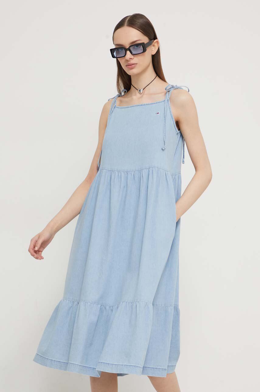 Tommy Jeans rochie jeans midi, evazati