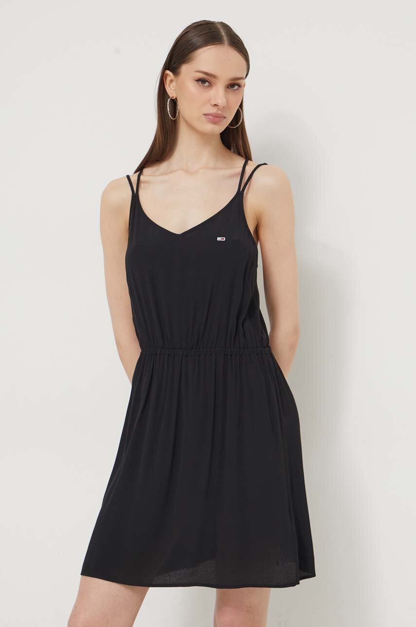 Tommy Jeans rochie culoarea negru, mini, drept DW0DW17936