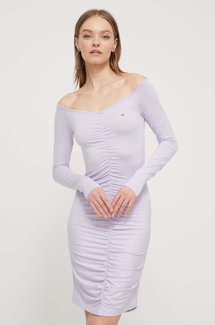 Tommy Jeans rochie culoarea violet, mini, mulată DW0DW17939