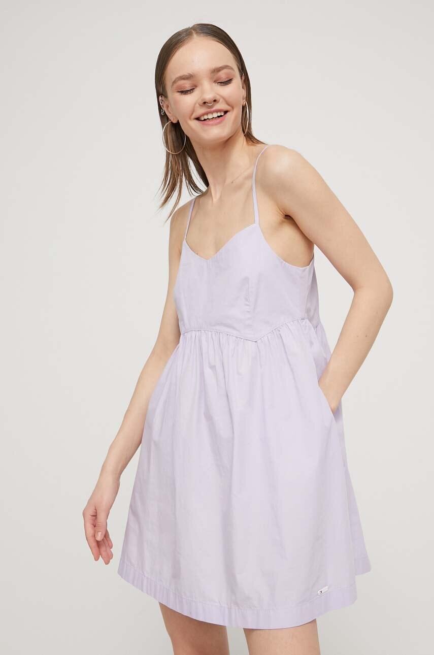 Tommy Jeans rochie din bumbac culoarea violet, mini, evazati