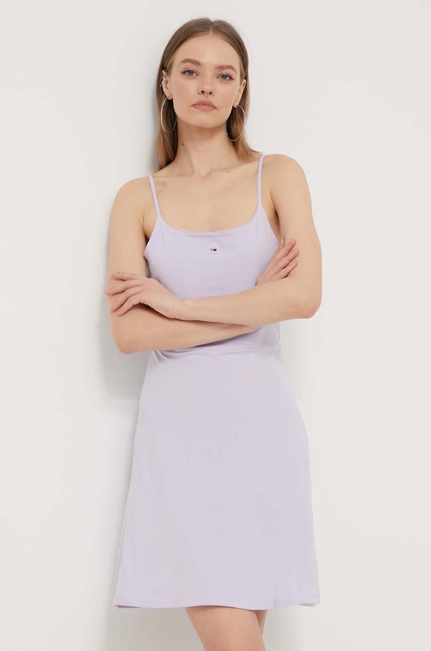 Tommy Jeans rochie culoarea violet, mini, evazati