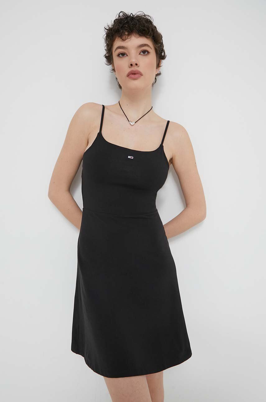 Tommy Jeans rochie culoarea negru, mini, evazați DW0DW17988