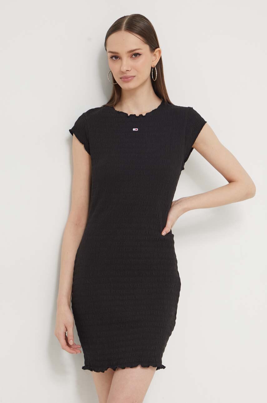 Tommy Jeans rochie culoarea negru, mini, mulată DW0DW17927