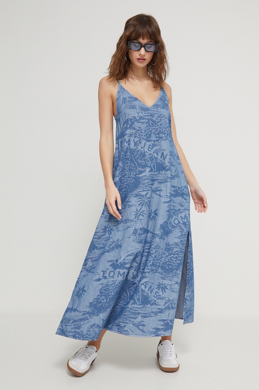 Tommy Jeans rochie jeans maxi, evazati