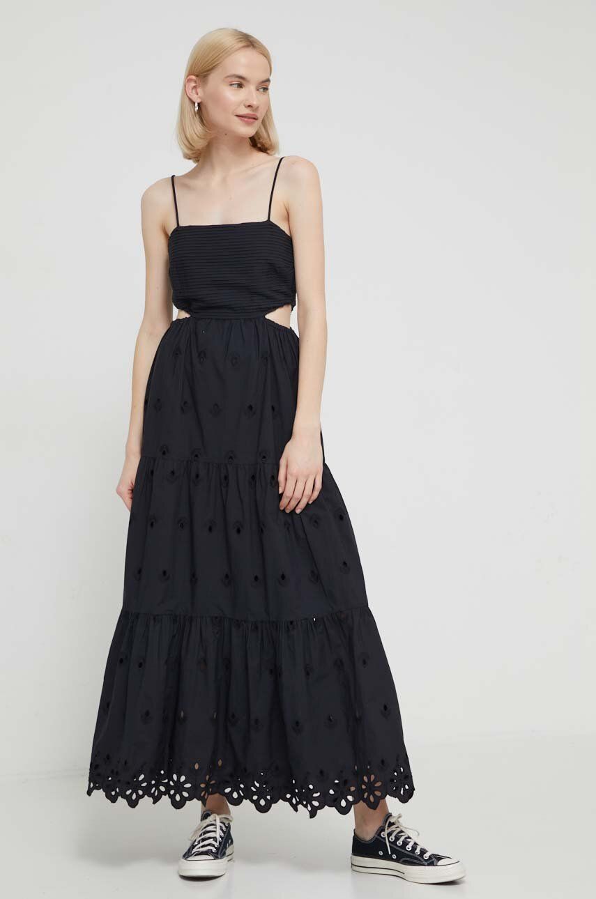 Bavlněné šaty Desigual černá barva, maxi 24SWVW12 XS