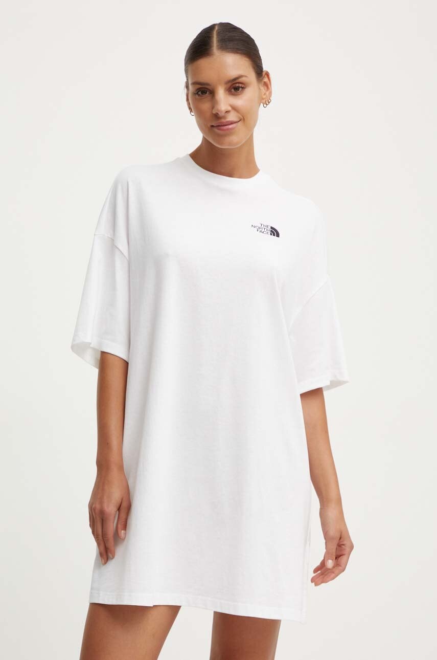 The North Face rochie W S/S Essential Tee Dress culoarea alb, mini, oversize, NF0A87NFFN41