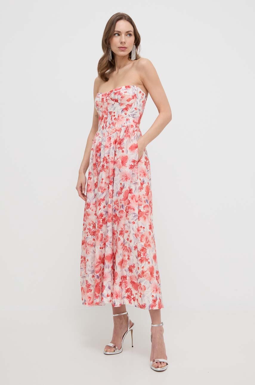 Bardot rochie culoarea rosu, midi, evazati