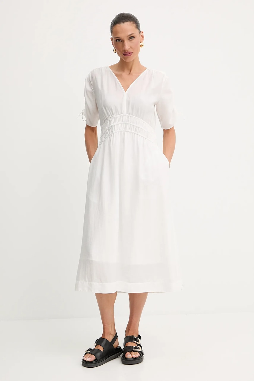 BOSS Orange rochie culoarea roz, midi, evazată BOSS Orange rochie culoarea roz, midi, evazată