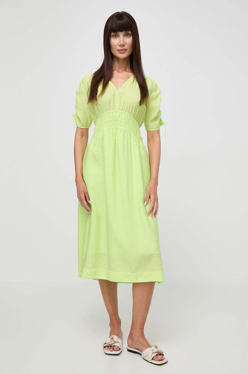 Boss Orange rochie culoarea verde, midi, evazati