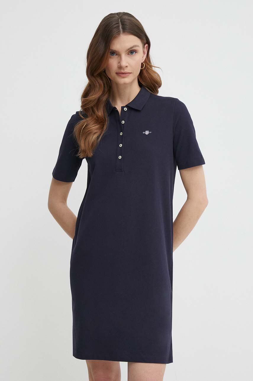 Gant rochie din bumbac culoarea albastru marin, mini, drept