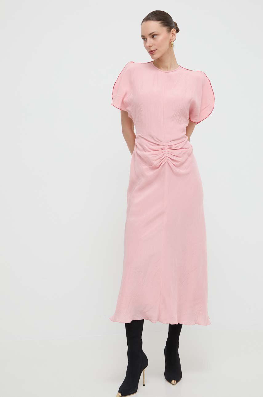 Victoria Beckham rochie culoarea roz, maxi, evazati