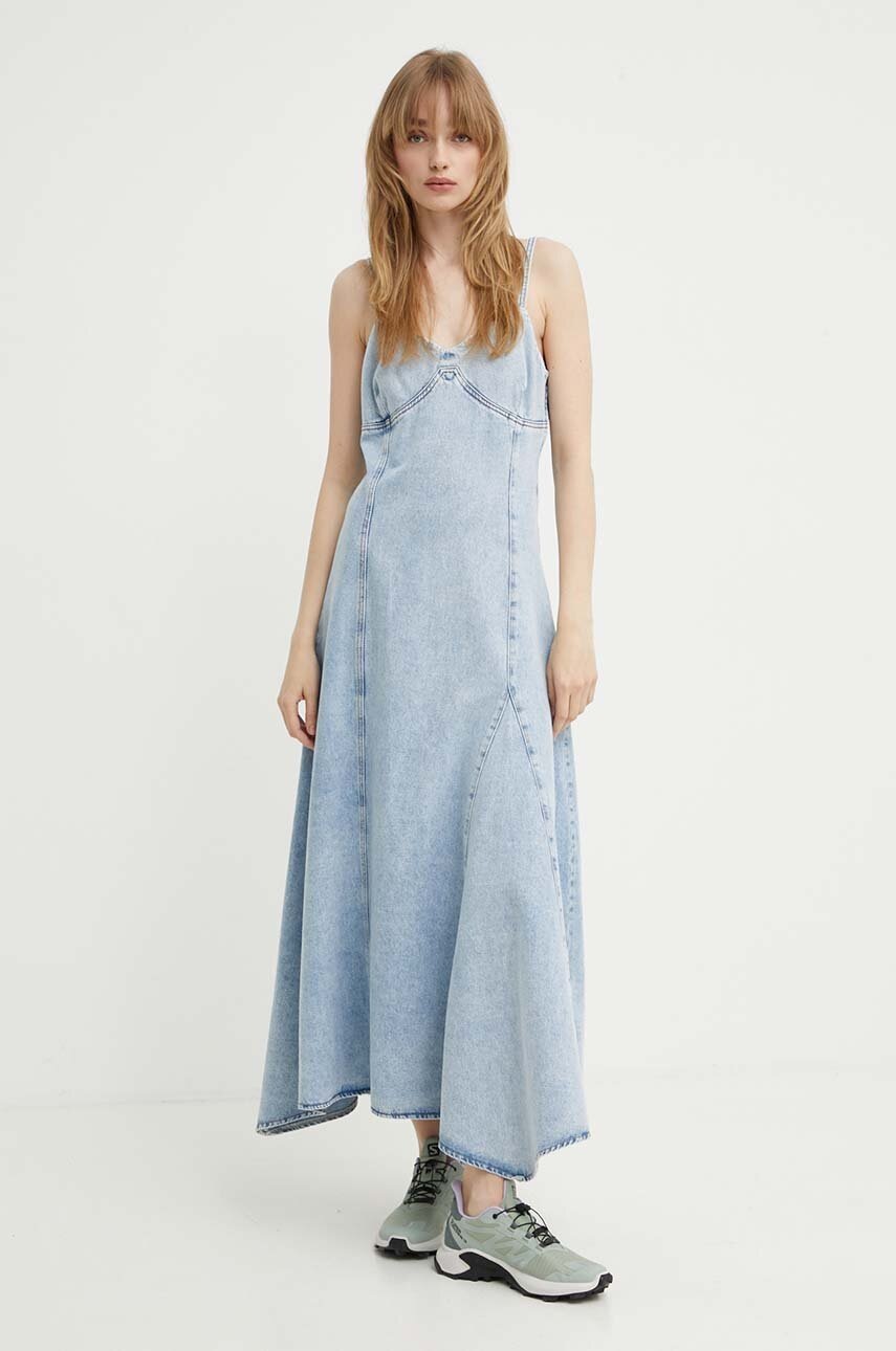 Gestuz rochie din denim maxi, evazată, 10909049