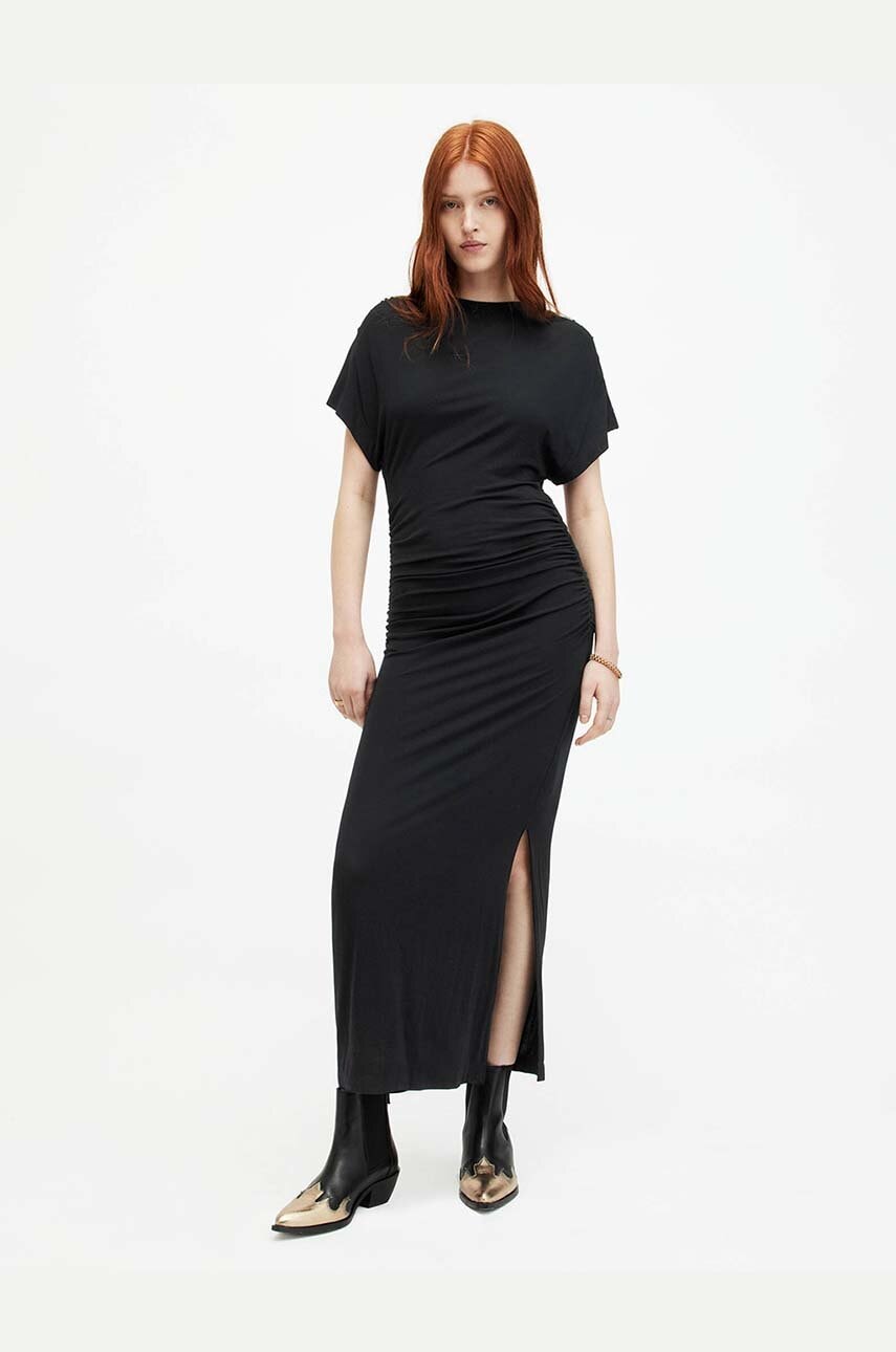 AllSaints rochie NATALIE culoarea negru, midi, mulata