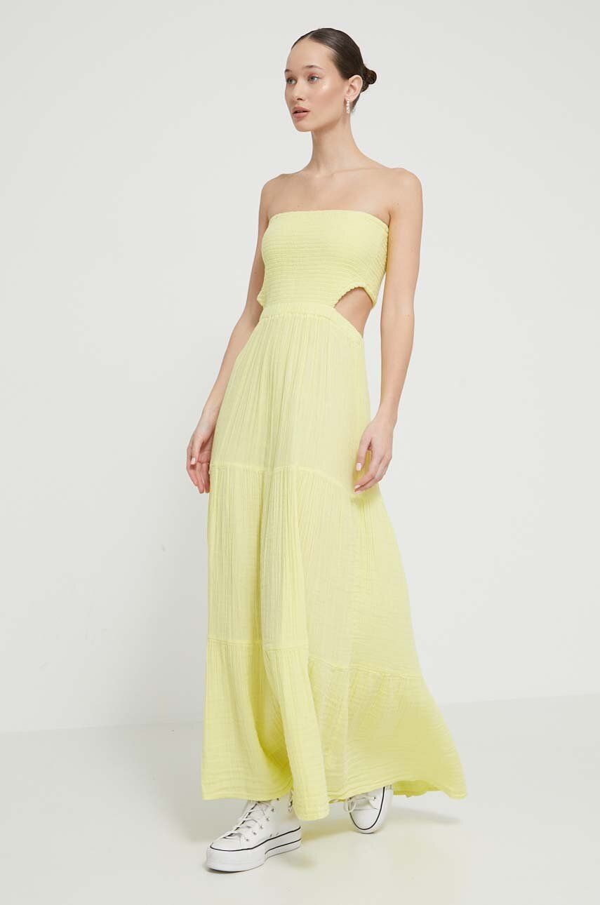 Rip Curl rochie din bumbac culoarea galben, maxi, evazată