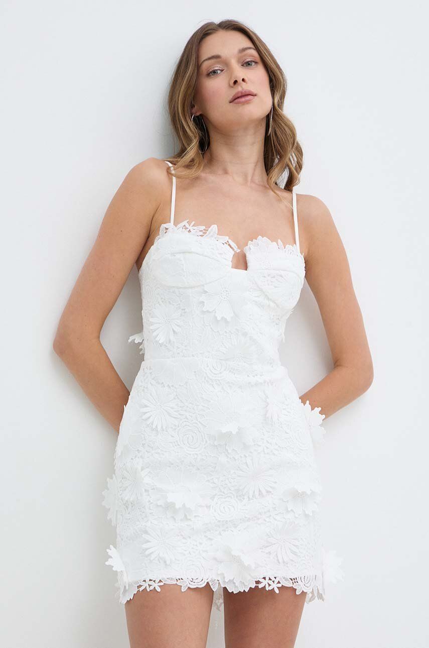 Bardot rochie BRIAS culoarea alb, mini, evazati, 59118DB