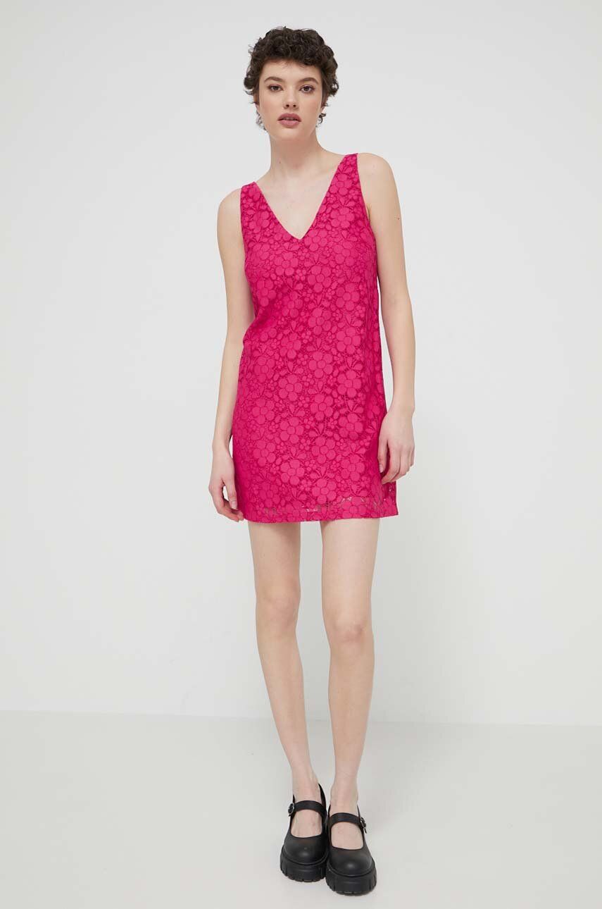 Desigual rochie LACE culoarea roz, mini, drept, 24SWVW48