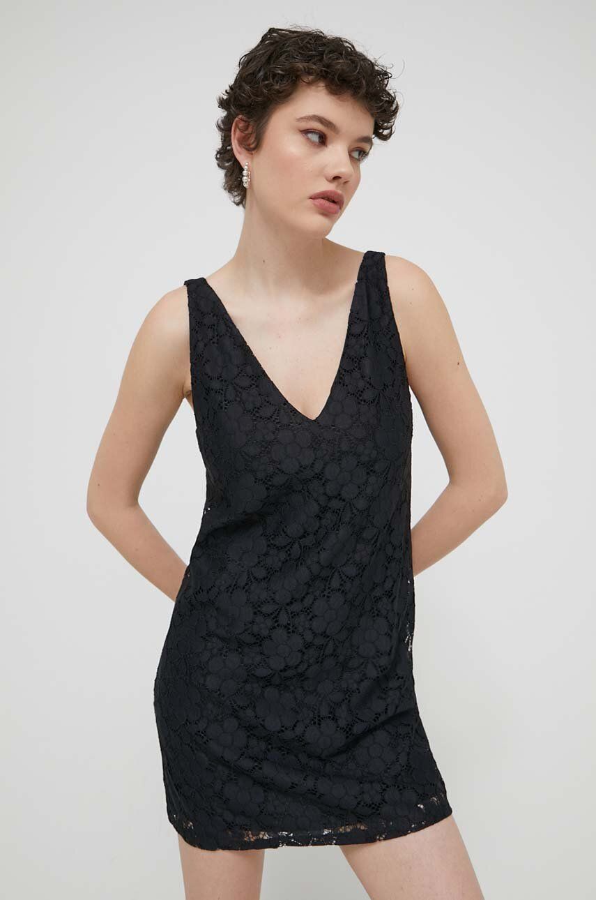 Desigual rochie LACE culoarea negru, mini, drept, 24SWVW48