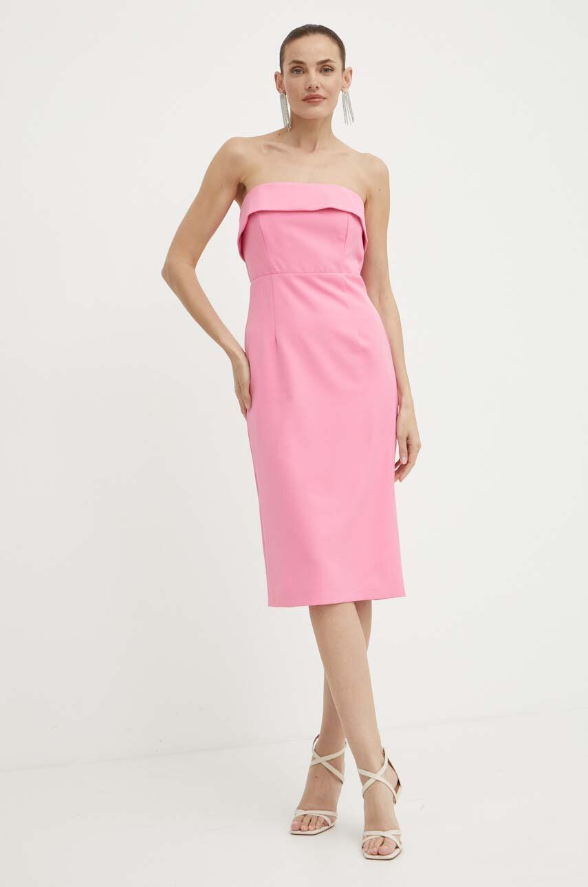 Bardot rochie GEORGIA culoarea roz, midi, mulata, 53007DB1