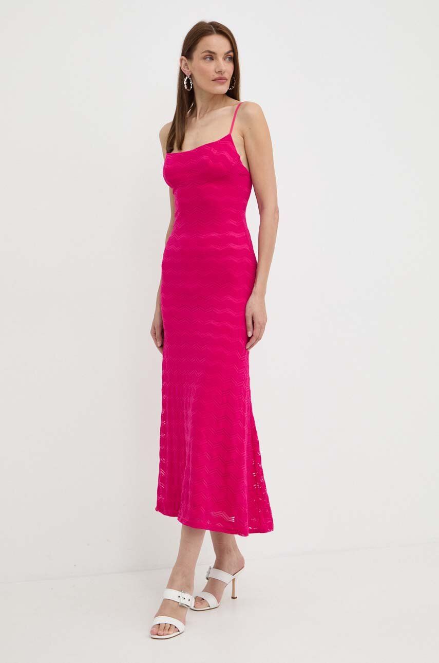 Bardot rochie ADONI culoarea roz, maxi, evazati, 57998DB3
